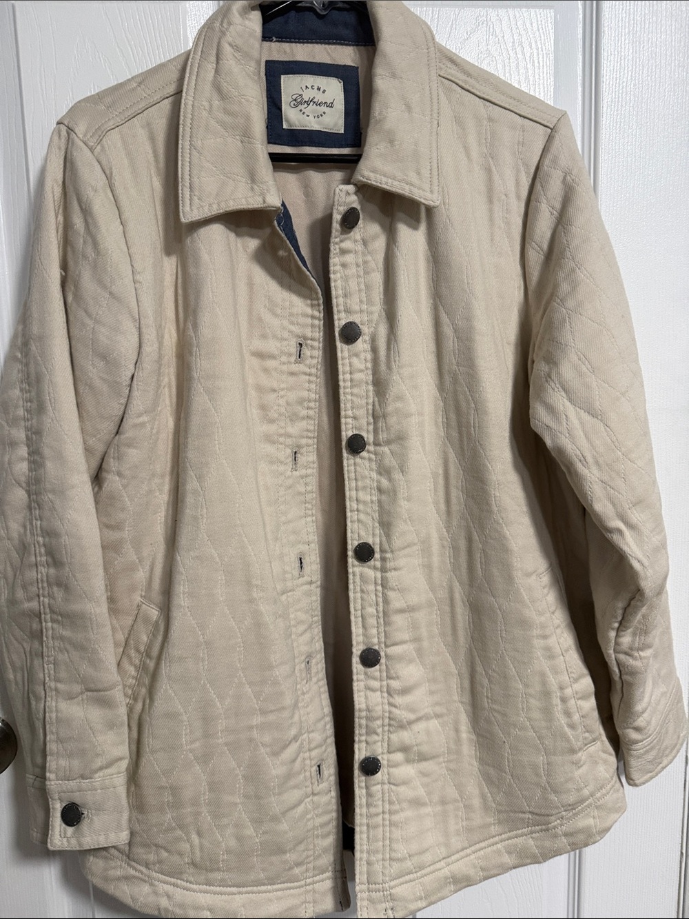 JACHS Girlfriend Quilted Cream Bomber Jacket